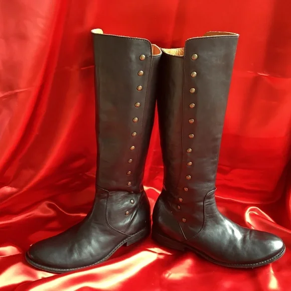 BED STU Black Leather Rivet High Boots - Picture 1 of 11